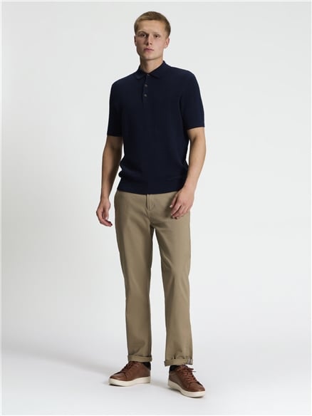 Short Sleeve Texture Rib Knitted Polo in Dark Navy