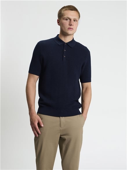 Short Sleeve Texture Rib Knitted Polo
