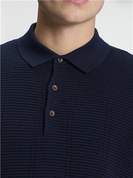 Short Sleeve Texture Rib Knitted Polo in Dark Navy