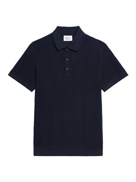 Short Sleeve Texture Rib Knitted Polo in Dark Navy