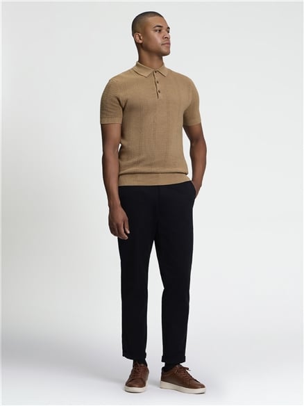 Short Sleeve Texture Rib Knitted Polo in Biscuit