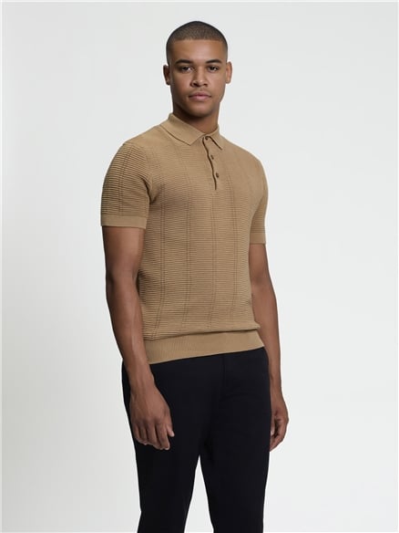 Short Sleeve Texture Rib Knitted Polo