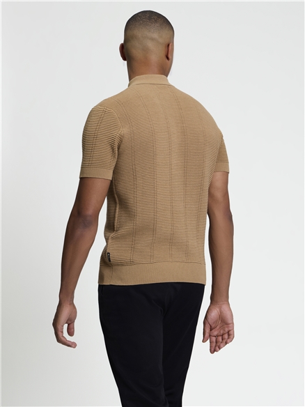 Short Sleeve Texture Rib Knitted Polo in Biscuit
