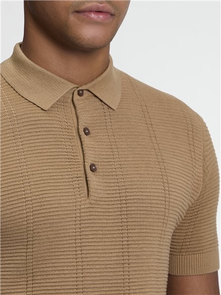 Short Sleeve Texture Rib Knitted Polo in Biscuit