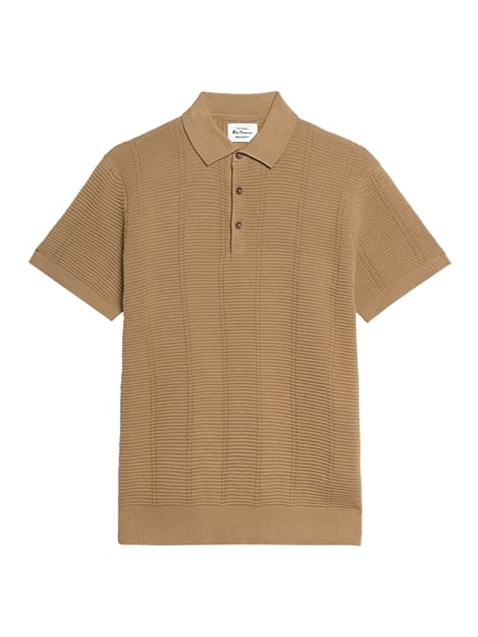 Short Sleeve Texture Rib Knitted Polo in Biscuit