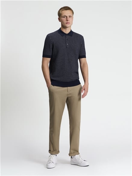 Short Sleeve Bi Colour Knitted Polo in Dark Navy