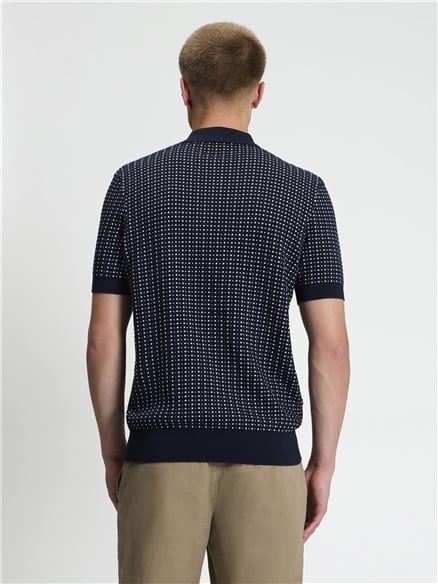 Short Sleeve Bi Colour Knitted Polo in Dark Navy