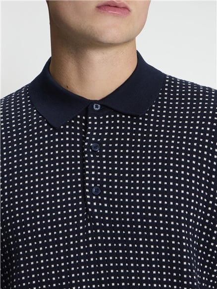 Short Sleeve Bi Colour Knitted Polo in Dark Navy
