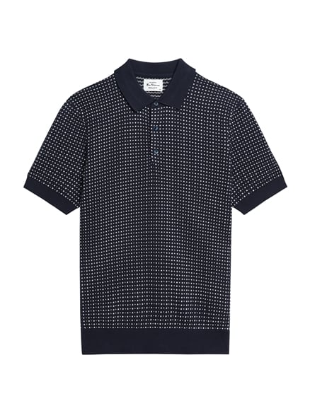 Short Sleeve Bi Colour Knitted Polo in Dark Navy