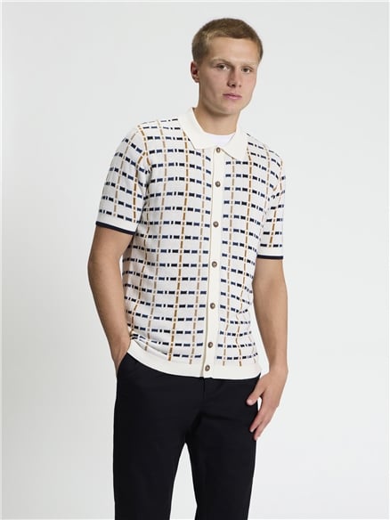 Short Sleeve Button Through Check Knitted Shirt