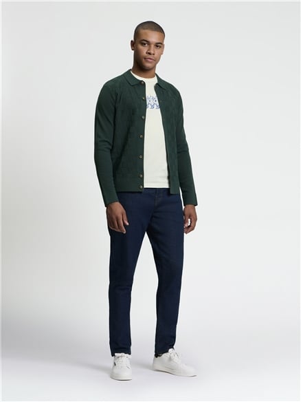 Long Sleeve Checkerboard Button Through Knitted Shirt in Lotus Green