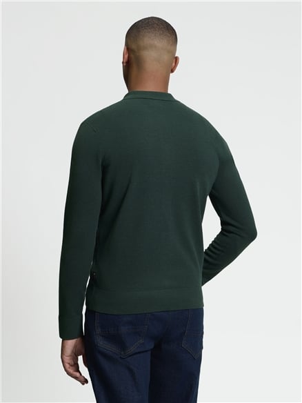 Long Sleeve Checkerboard Button Through Knitted Shirt in Lotus Green