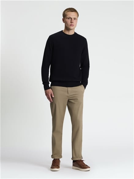 Long Sleeve Texture Front Crew Neck Jumper in Black