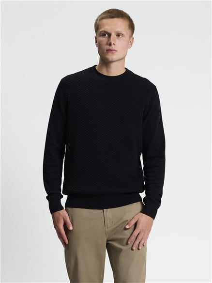 Long Sleeve Texture Front Crew Neck Jumper