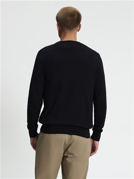 Long Sleeve Texture Front Crew Neck Jumper in Black