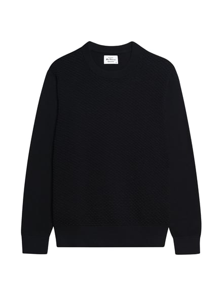 Long Sleeve Texture Front Crew Neck Jumper in Black