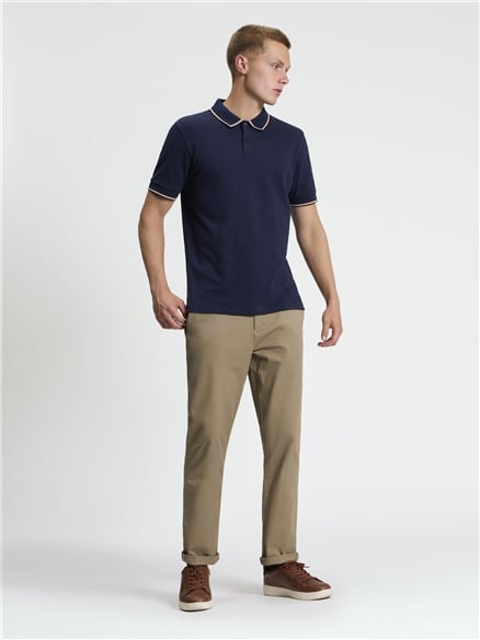 Short Sleeve Textured Checkerboard Polo in Dark Navy