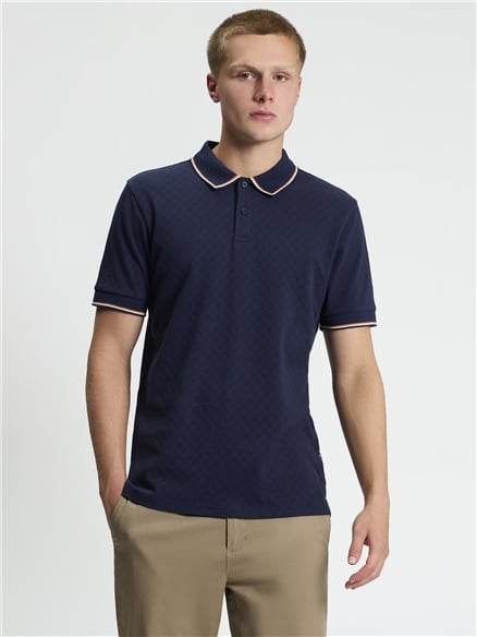 Short Sleeve Textured Checkerboard Polo