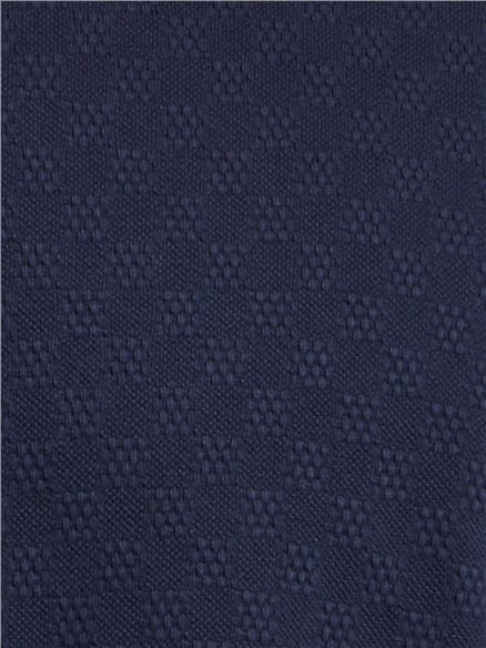 Short Sleeve Textured Checkerboard Polo in Dark Navy