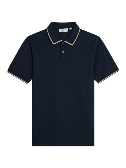 Short Sleeve Textured Checkerboard Polo in Dark Navy