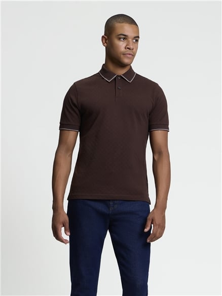 Short Sleeve Textured Checkerboard Polo