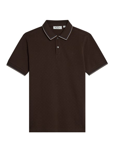 Short Sleeve Textured Checkerboard Polo in Dark Brown