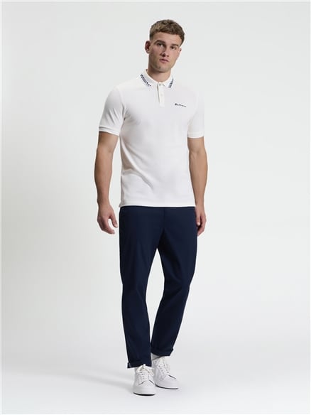 Short Sleeve Checkerboard Collar Polo in Snow White