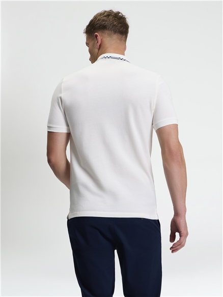 Short Sleeve Checkerboard Collar Polo in Snow White