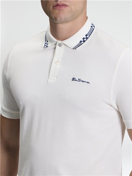 Short Sleeve Checkerboard Collar Polo in Snow White