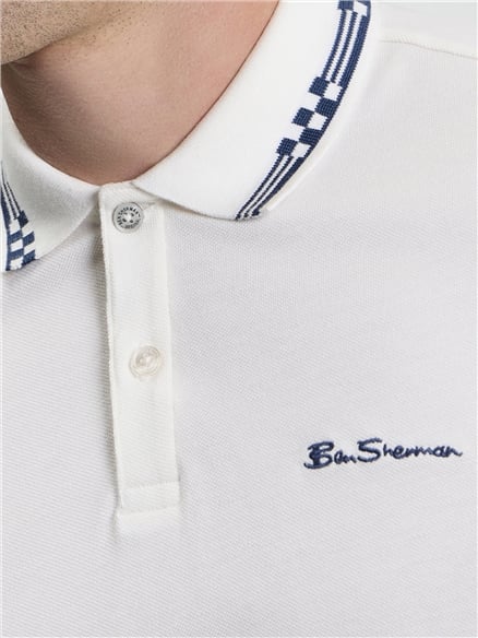 Short Sleeve Checkerboard Collar Polo in Snow White