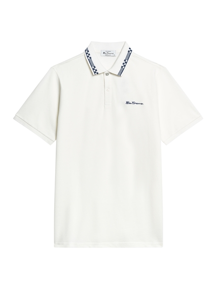 Short Sleeve Checkerboard Collar Polo in Snow White
