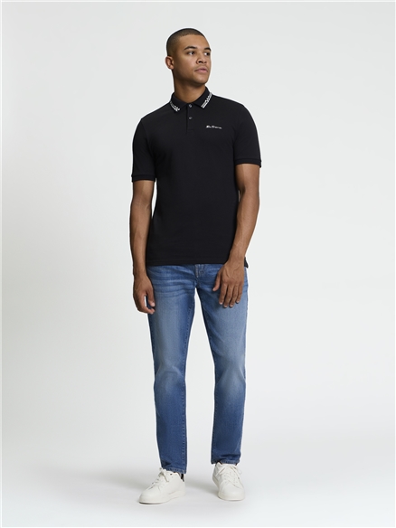 Short Sleeve Checkerboard Collar Polo in Black