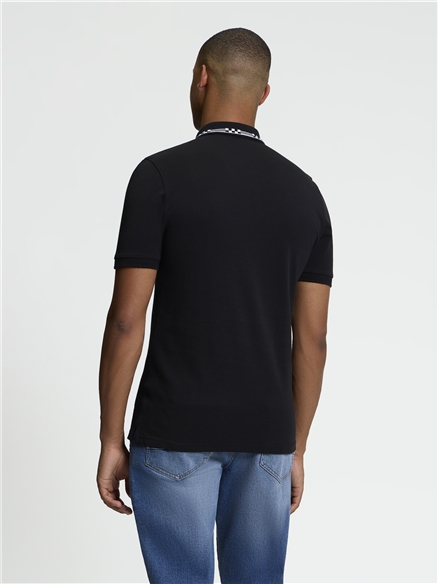 Short Sleeve Checkerboard Collar Polo in Black