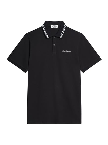 Short Sleeve Checkerboard Collar Polo in Black