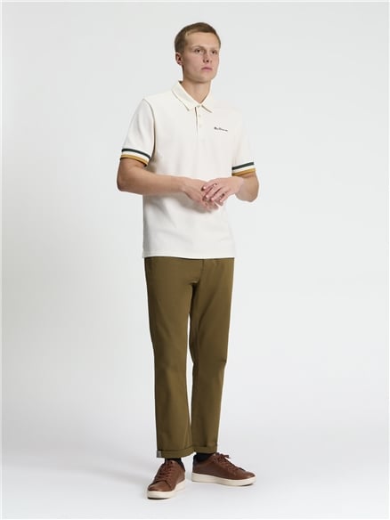 Short Sleeve Cuff Detail Polo in Ivory
