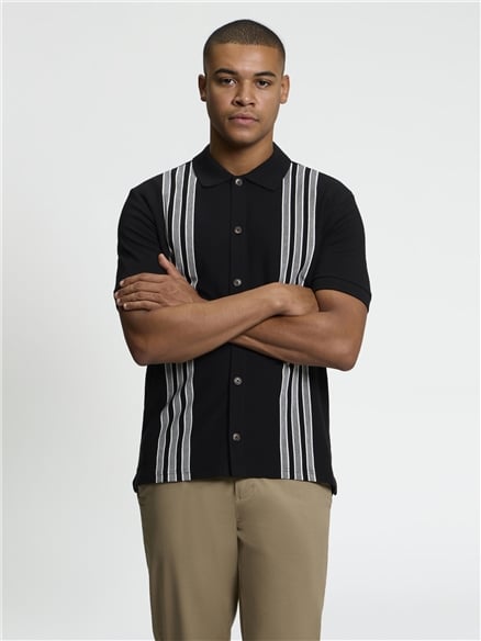 Short Sleeve Birdseye Stripe Button Through Polo