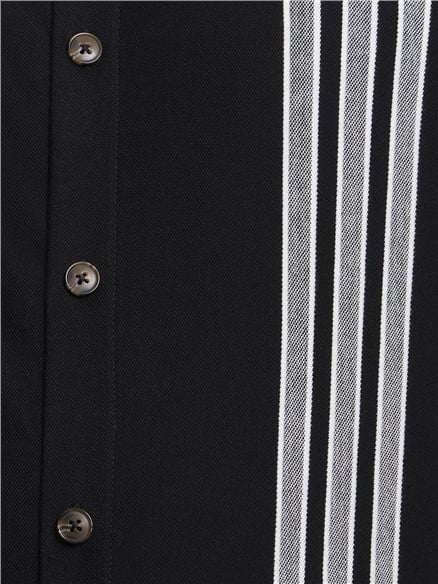 Short Sleeve Birdseye Stripe Button Through Polo in Black