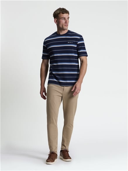 Short Sleeve Heritage Pique Stripe Tshirt in Dark Navy