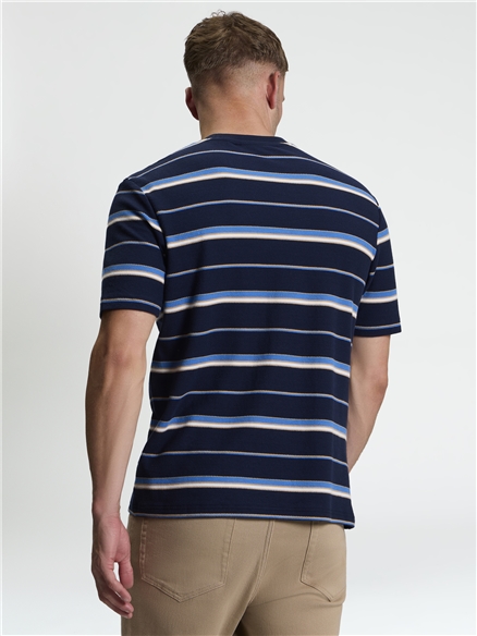 Short Sleeve Heritage Pique Stripe Tshirt in Dark Navy