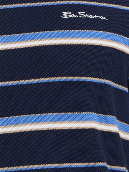 Short Sleeve Heritage Pique Stripe Tshirt in Dark Navy