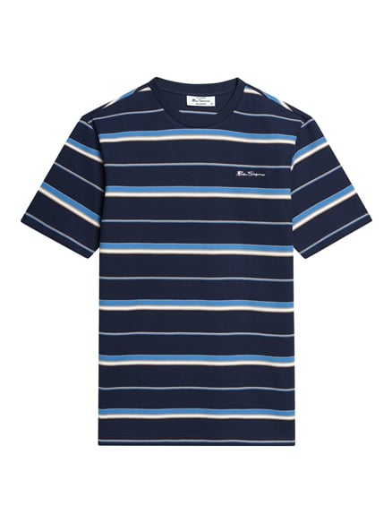 Short Sleeve Heritage Pique Stripe Tshirt in Dark Navy