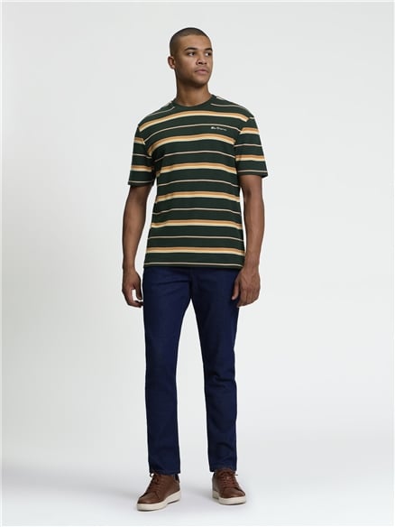 Short Sleeve Heritage Pique Stripe Tshirt in Bottle Green