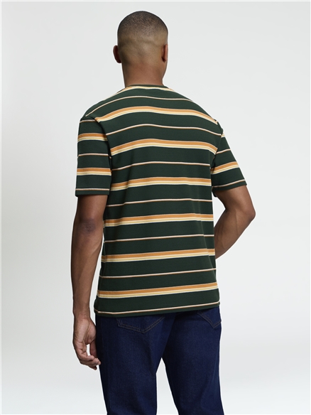 Short Sleeve Heritage Pique Stripe Tshirt in Bottle Green