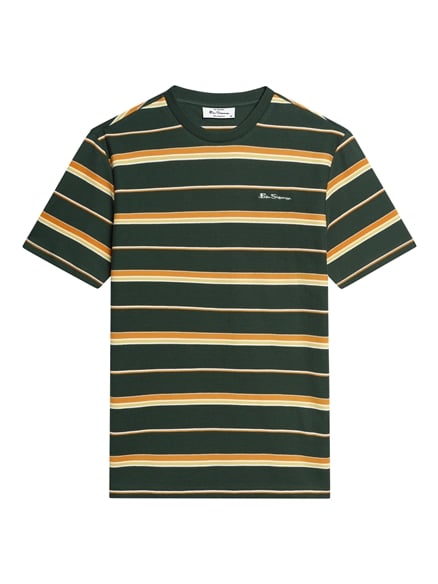 Short Sleeve Heritage Pique Stripe Tshirt in Bottle Green