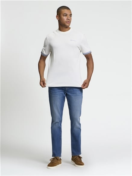 Short Sleeve Textured Tipped Tshirt in Ivory