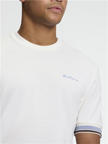 Short Sleeve Textured Tipped Tshirt in Ivory