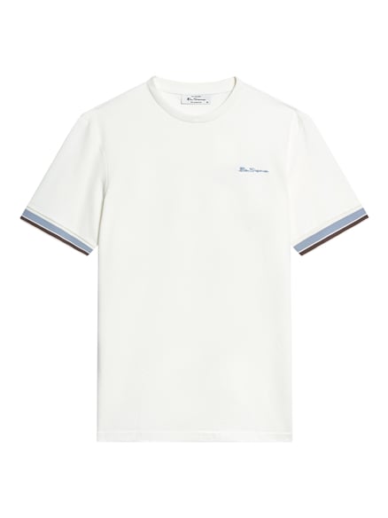 Short Sleeve Textured Tipped Tshirt in Ivory