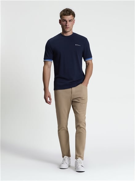 Short Sleeve Textured Tipped Tshirt in Dark Navy