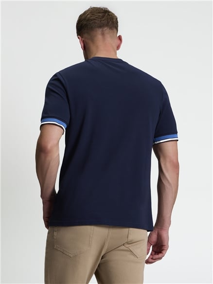 Short Sleeve Textured Tipped Tshirt in Dark Navy