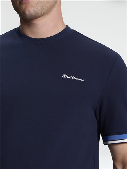 Short Sleeve Textured Tipped Tshirt in Dark Navy
